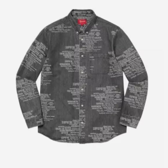 Supreme Other - Supreme Trademark Jacquard Denim Shirt Washed Black Size Medium SS23 (Fast Ship)